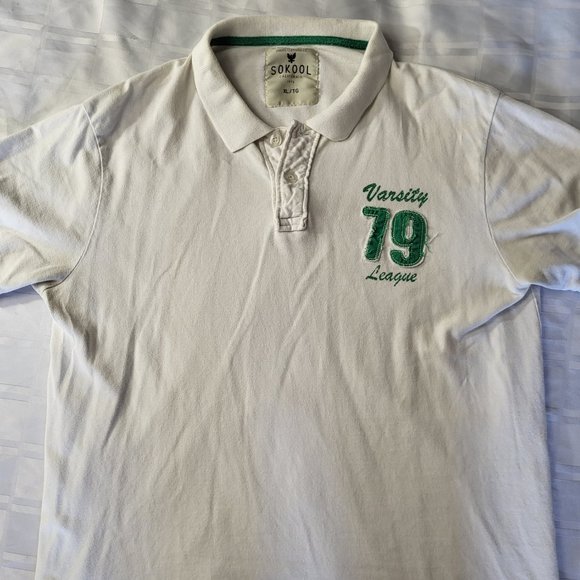 SOKOOL CLOTHING CALIFORNIA POLO COLLAR MEN'S CASUAL WEAR SHIRT XL WHITE GREEN - Picture 13 of 13